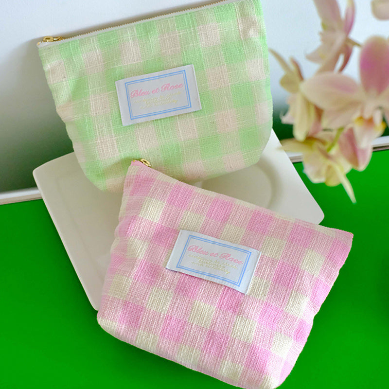 2color pastel check pouch