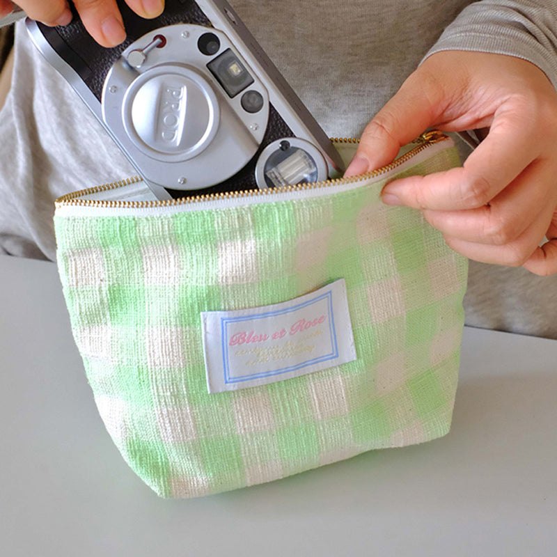 2color pastel check pouch