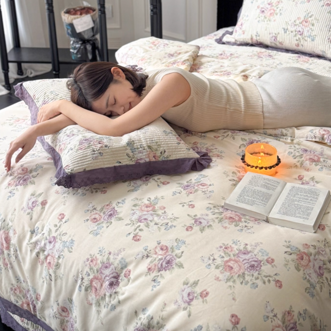 lavender floral quilt & pillow sheets set