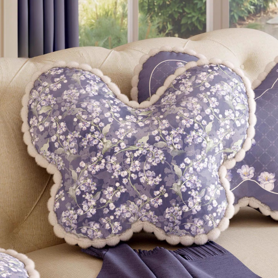 Purple Campanula butterfly cushion