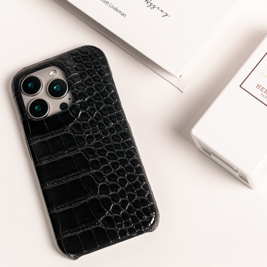 Black Elegant Croc Embossed iphone Case