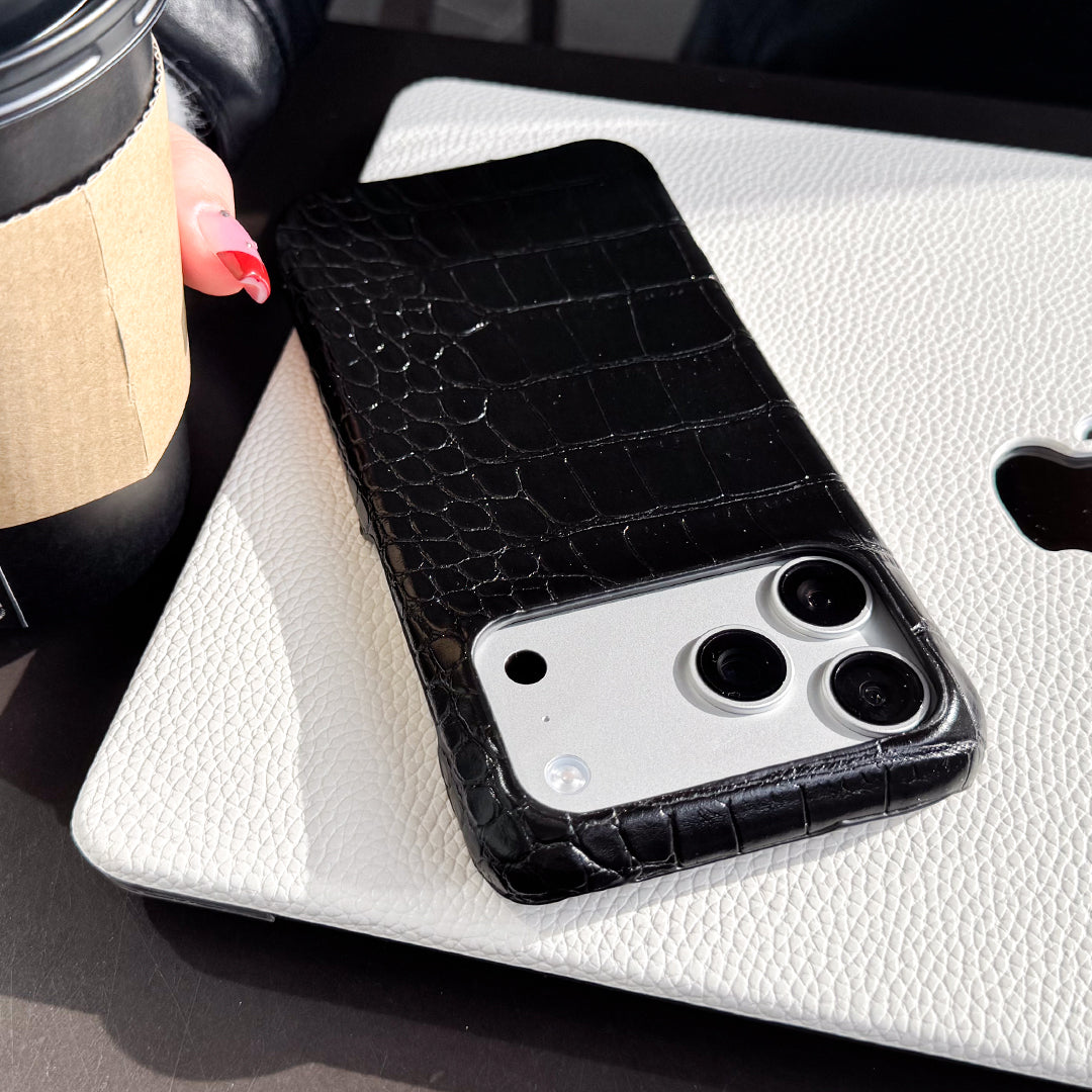 Black Elegant Croc Embossed iphone Case