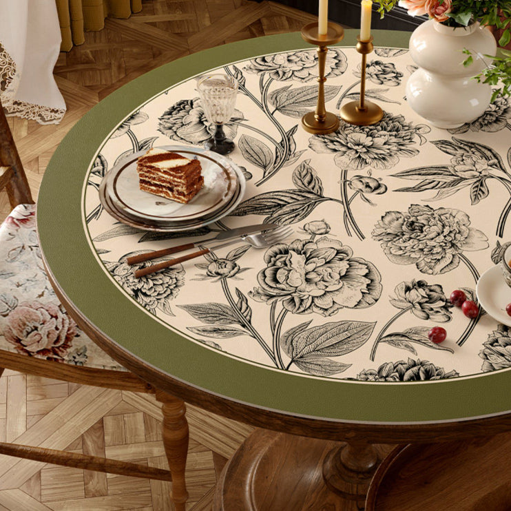 olive green flower round table mat