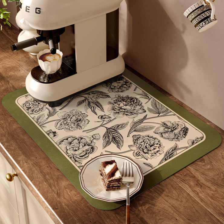 olive green flower sink mat