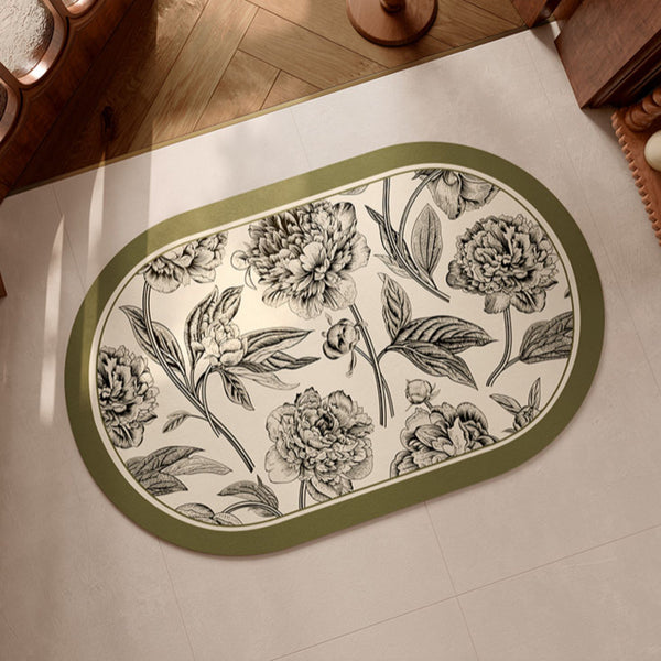 olive green flower bath mat