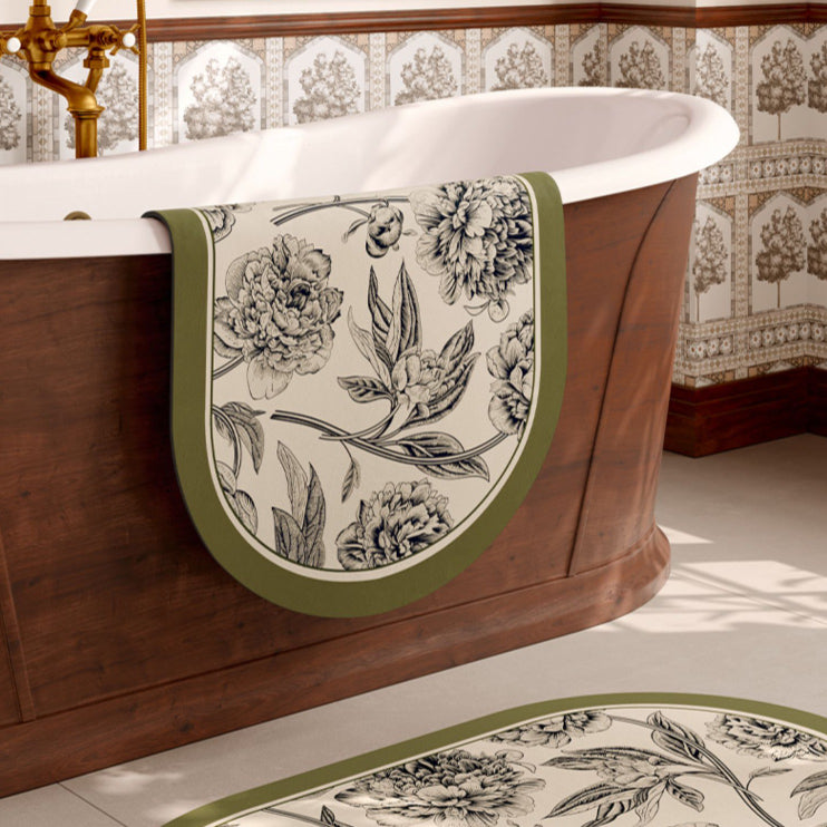 olive green flower bath mat