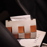 4color block check leather tissue case