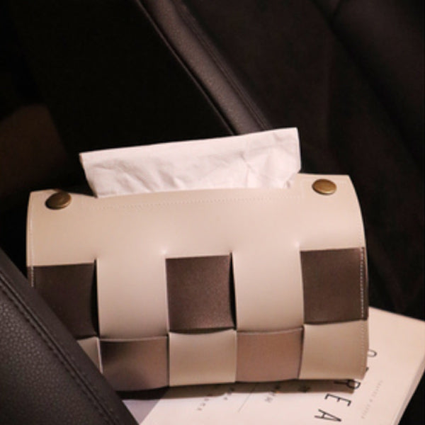 4color block check leather tissue case