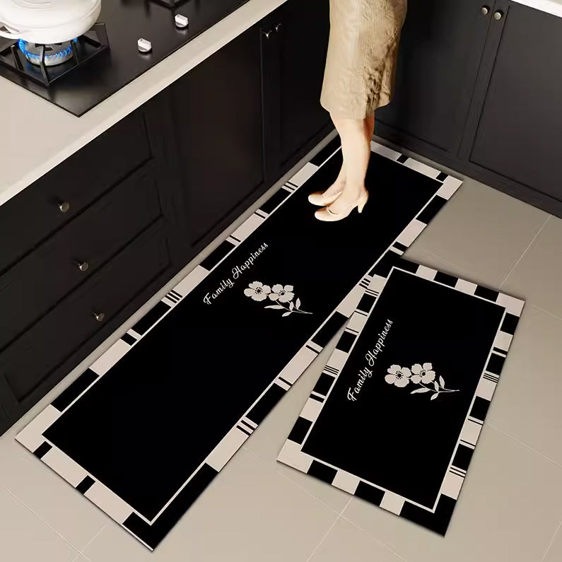 5design black flower kitchen mat