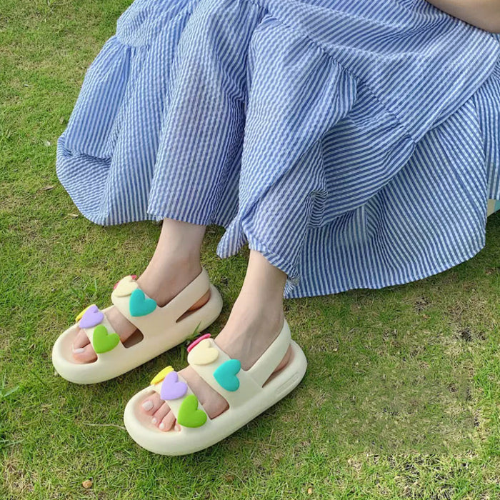 4color colorful heart room shoes