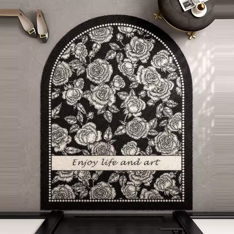 8design enjoy art black flower door mat