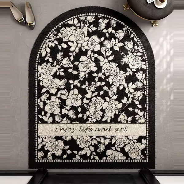 8design enjoy art black flower door mat