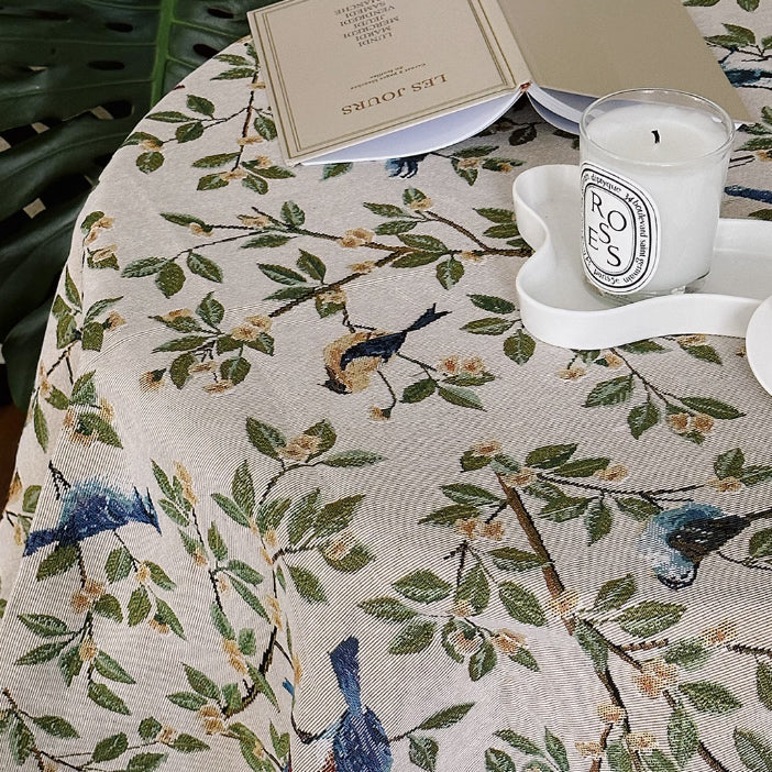 blue bird jacquard table cloth