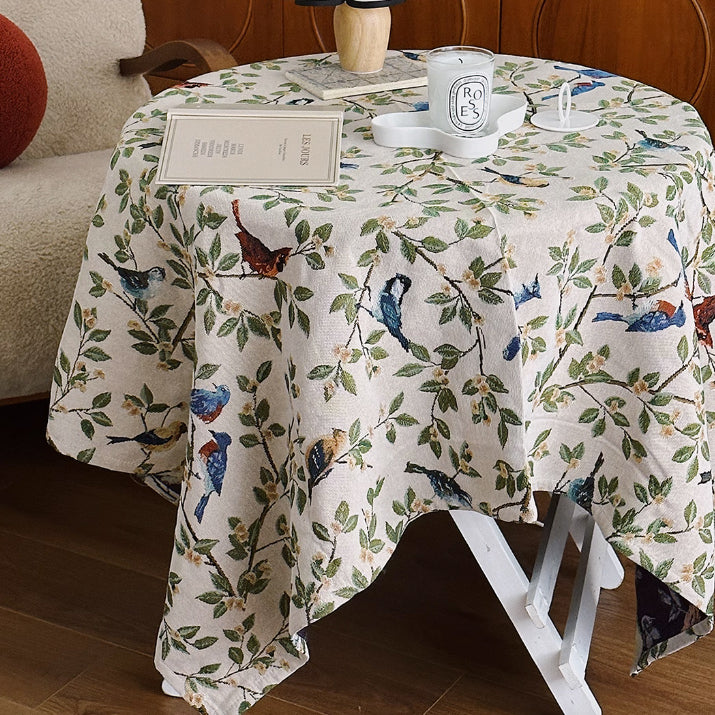 blue bird jacquard table cloth