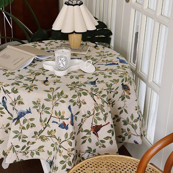 blue bird jacquard table cloth