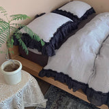 navy frill stripe bedlinen set