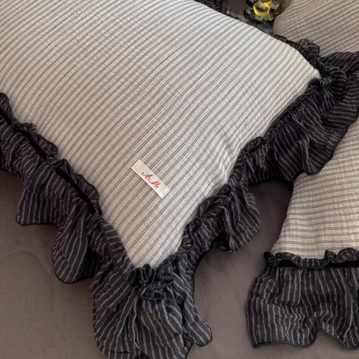 navy frill stripe bedlinen set