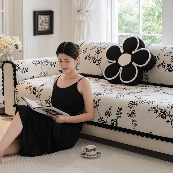 2color monotone flower sofa cover