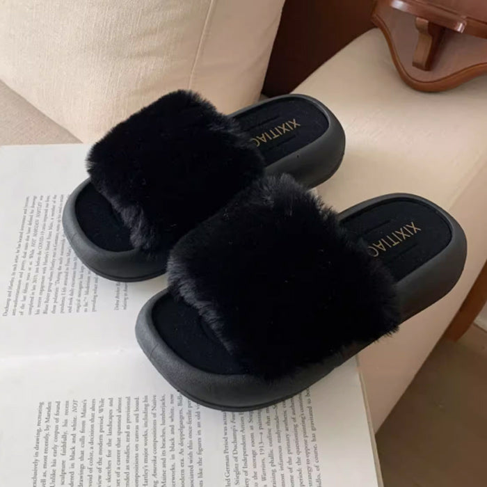 3color fur band room shoes