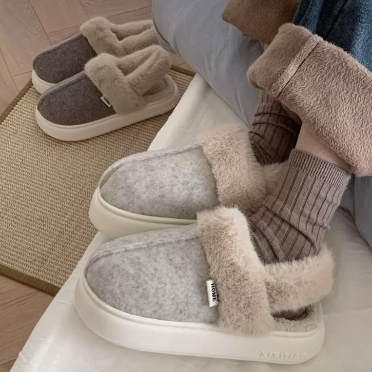 3color fur mouton room shoes