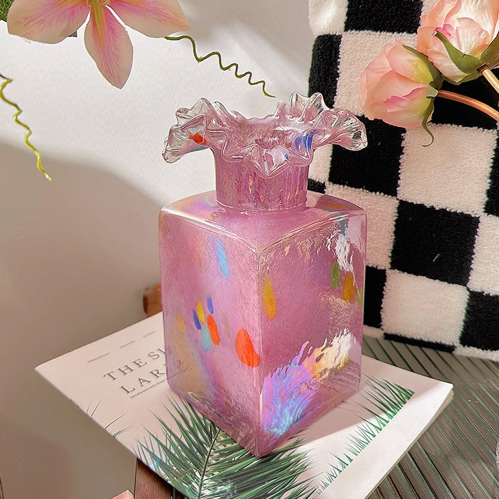 4color square glass vase