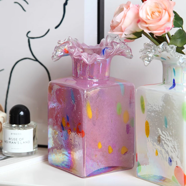 4color square glass vase