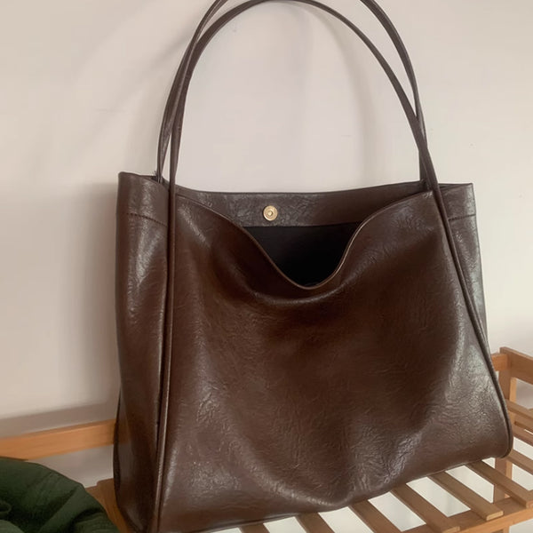 2color soft leather tote bag