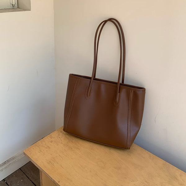 4color simple leather tote bag