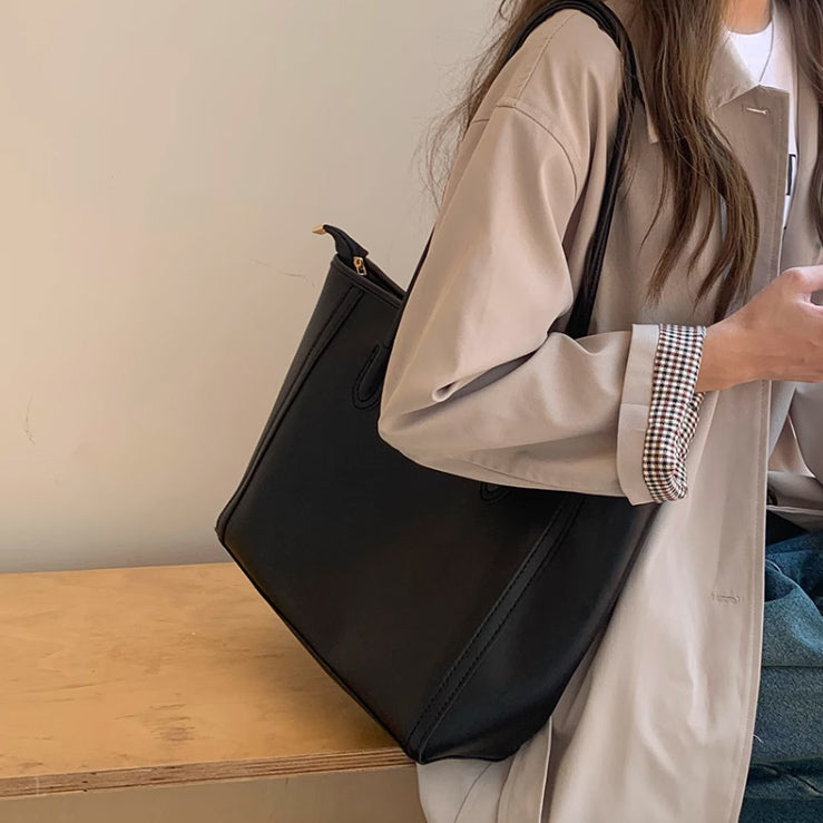 4color simple leather tote bag