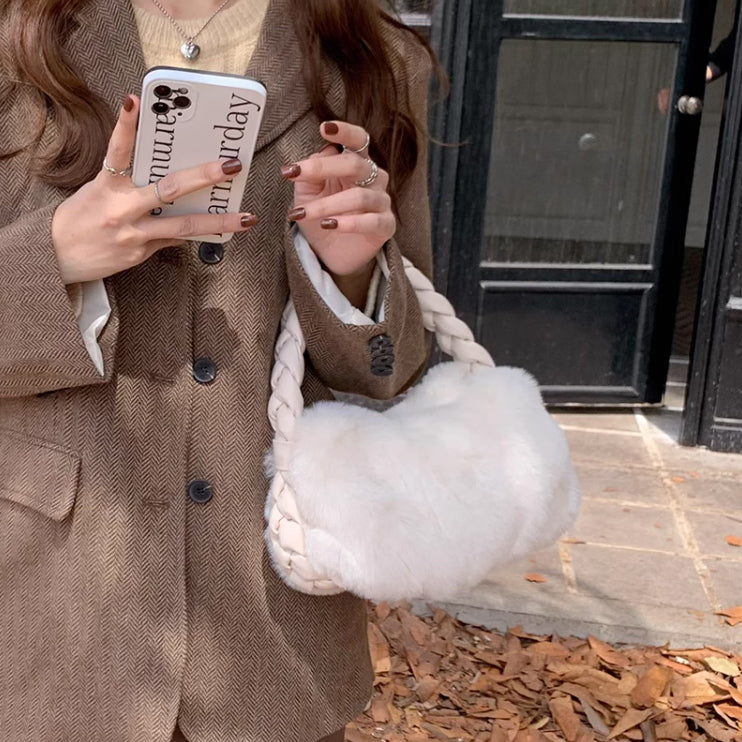 3color fur mini hand bag