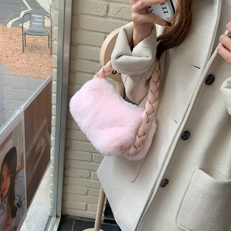 3color fur mini hand bag