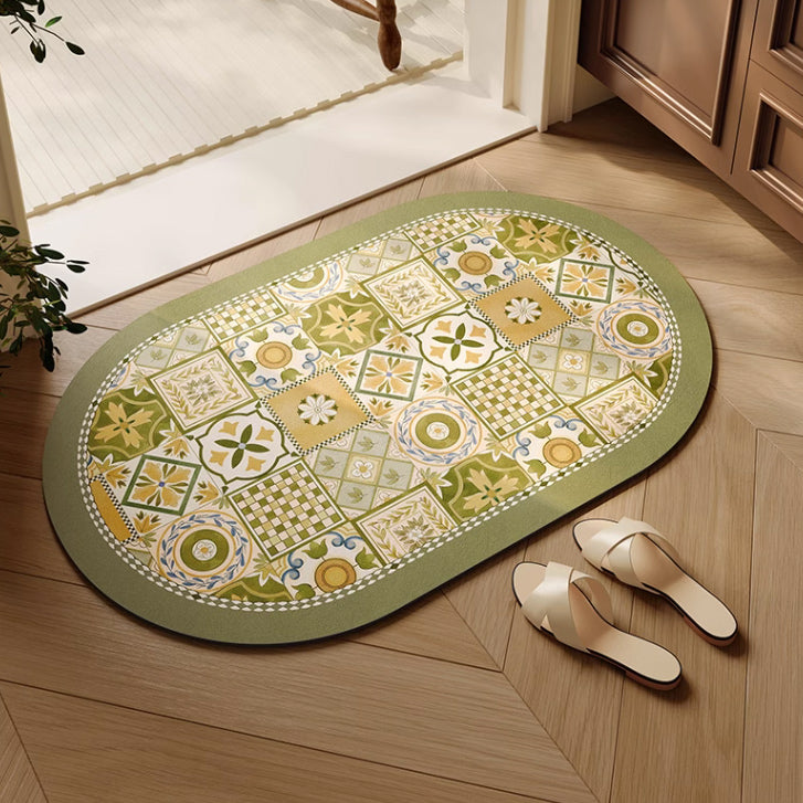 green retro tile bath mat