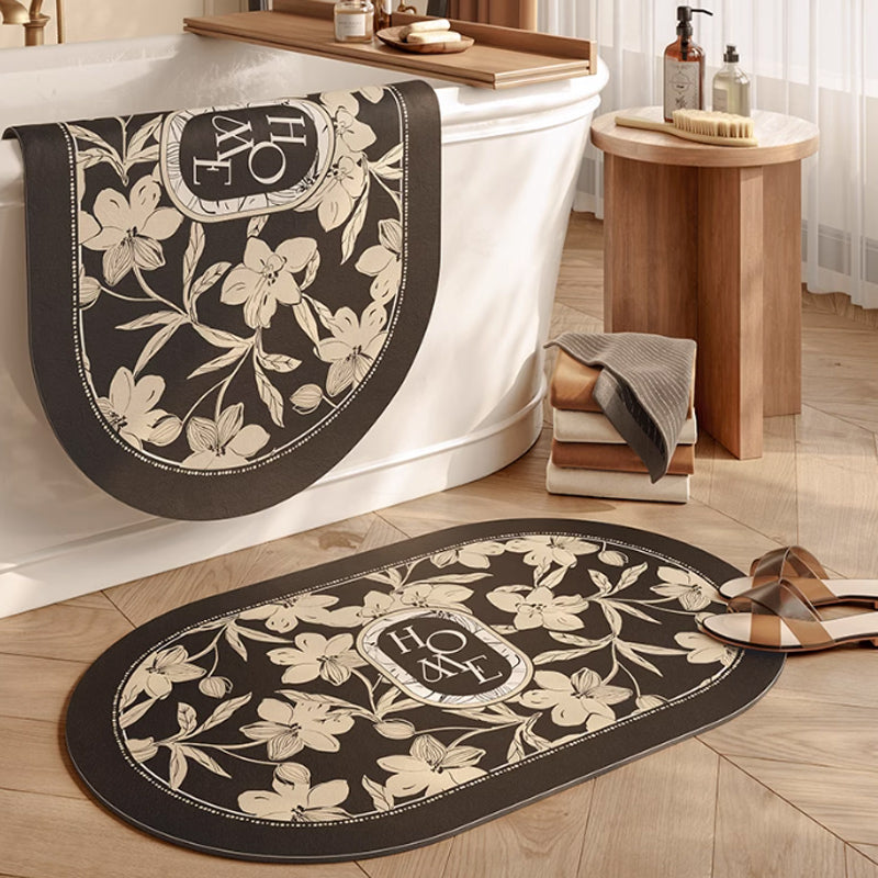 home black flower bath mat