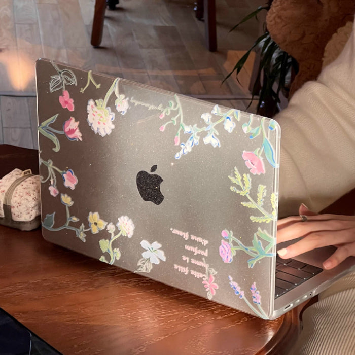 clear glitter flower Mac book case