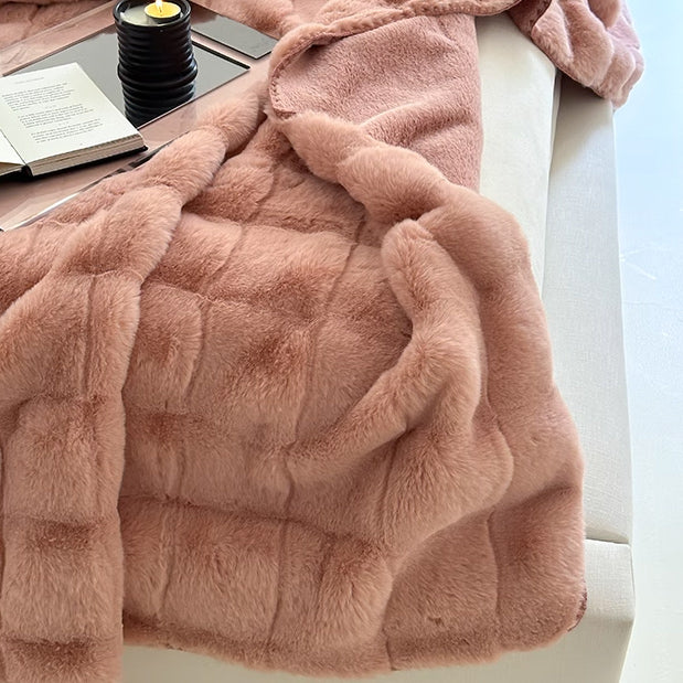 3color block fur blanket