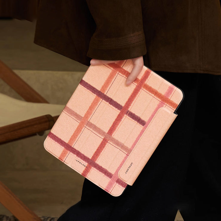 salmon pink check iPad case