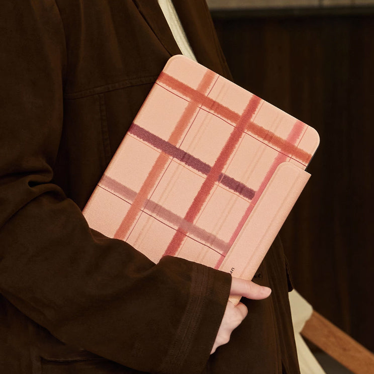 salmon pink check iPad case