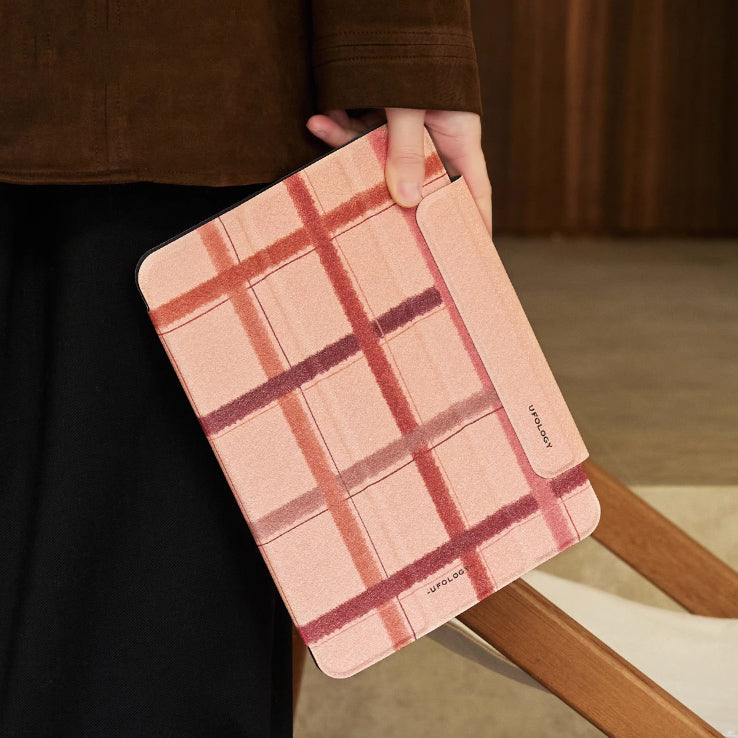 salmon pink check iPad case