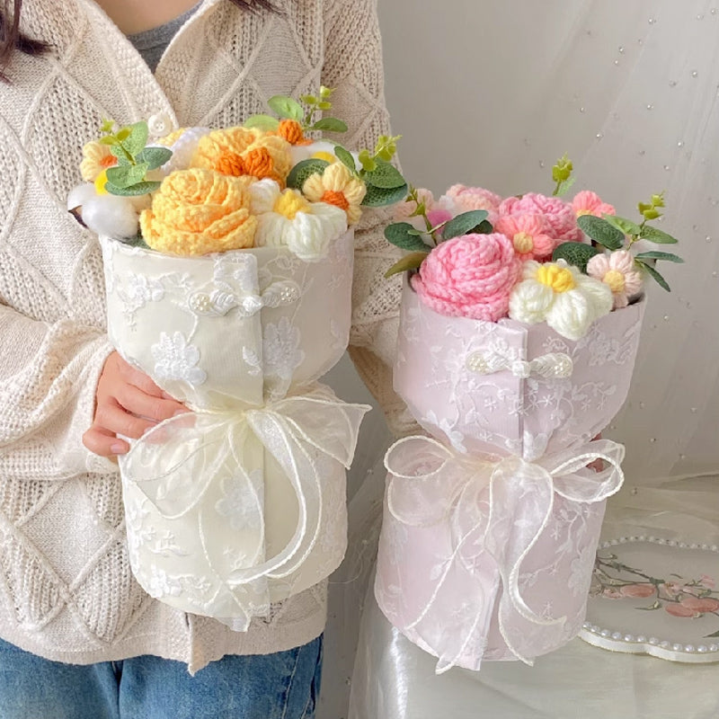 3color knit flower gift bouquet