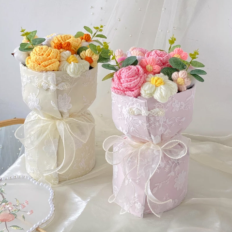 3color knit flower gift bouquet