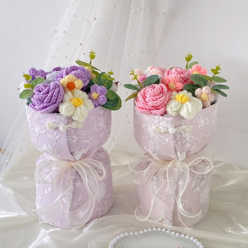 3color knit flower gift bouquet