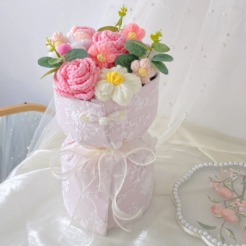 3color knit flower gift bouquet