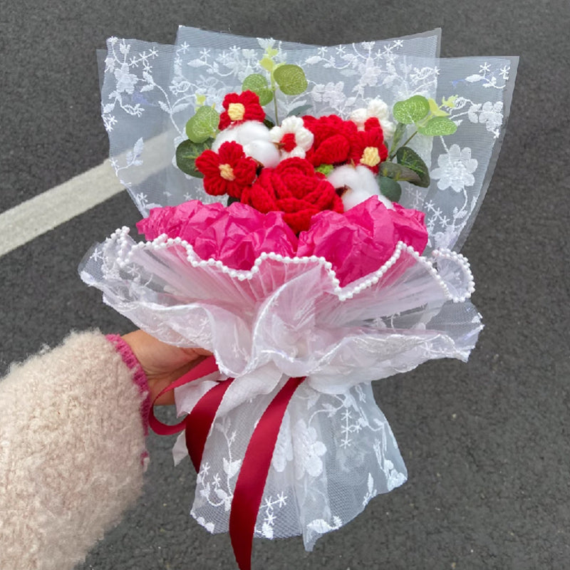 3color knit rose gift bouquet