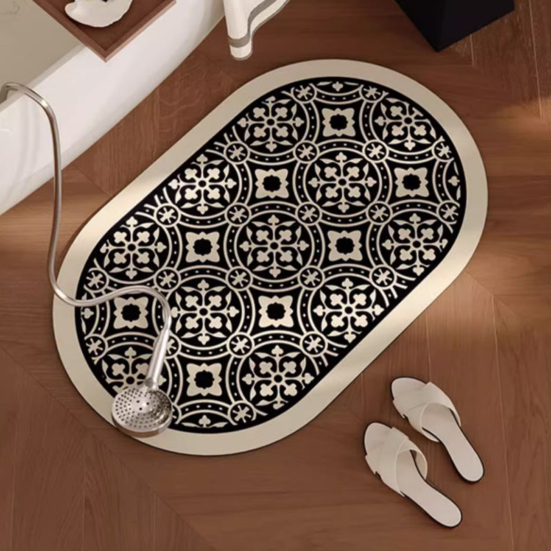 2color monotone flower tile bath mat