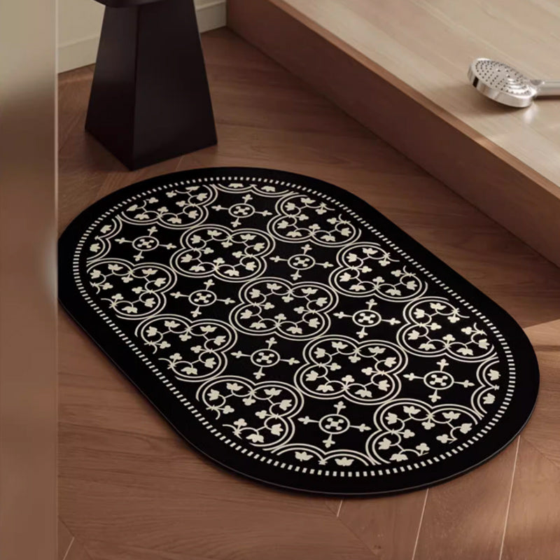 2color monotone flower tile bath mat