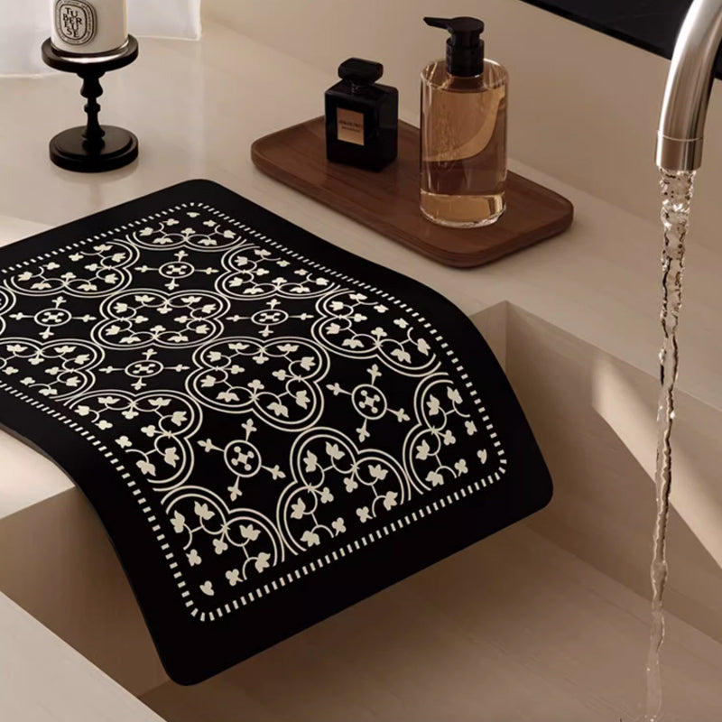 2color monotone flower tile sink mat