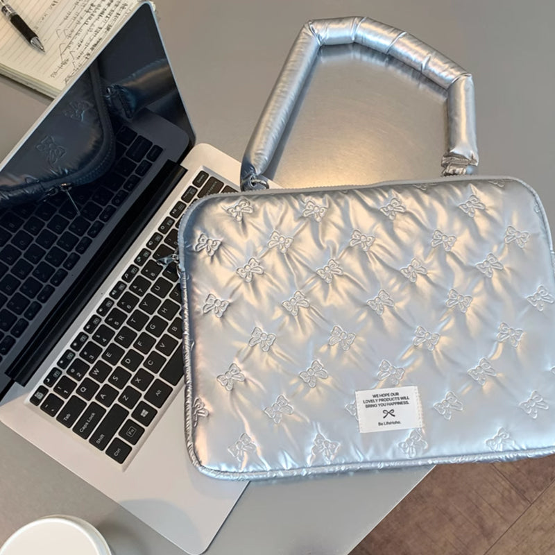 metallic silver ribbon PC bag