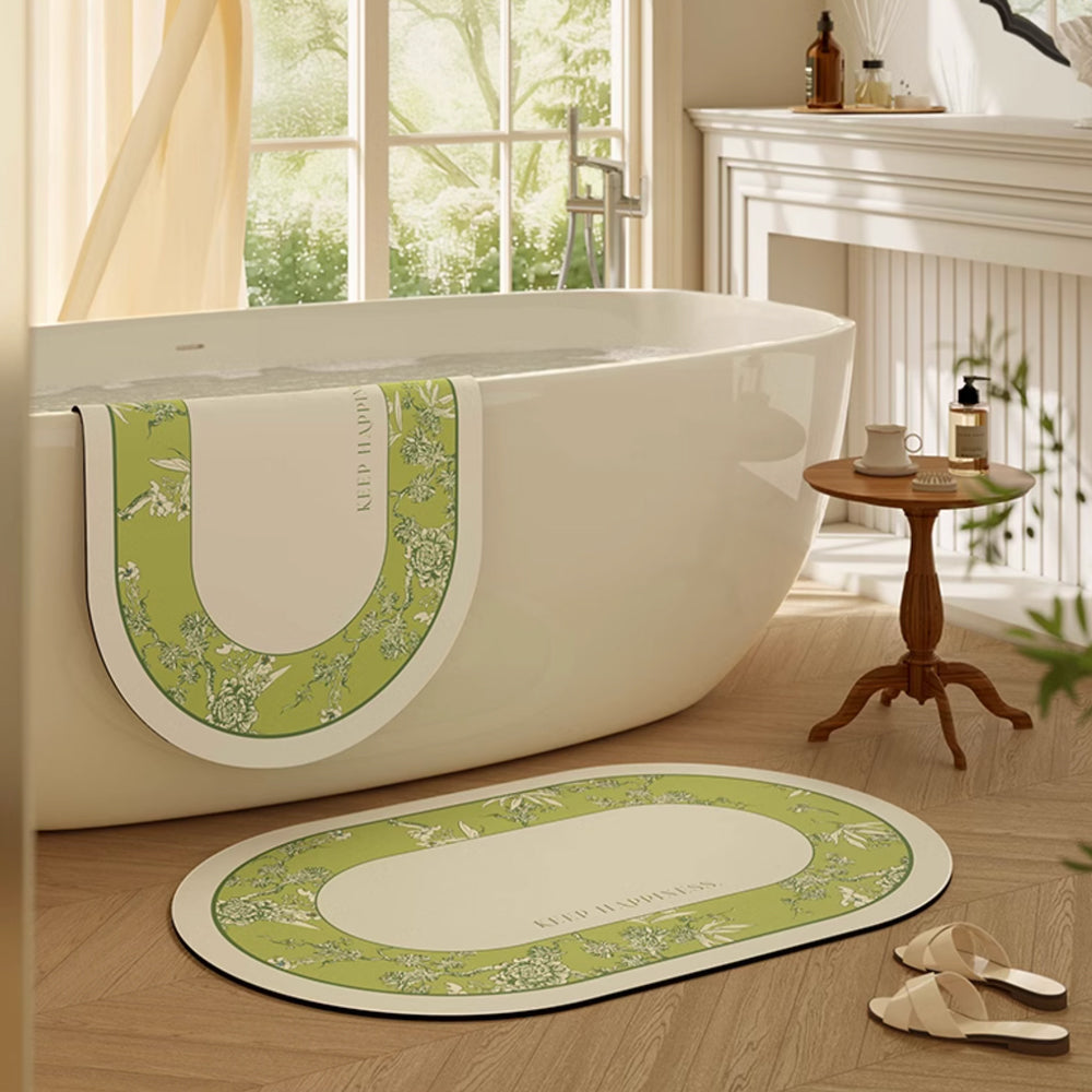 green botanical logo bath mat