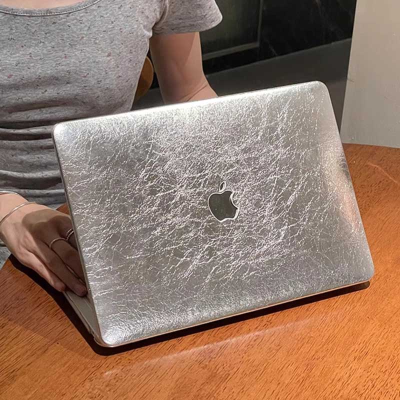 silver leather Mac book case