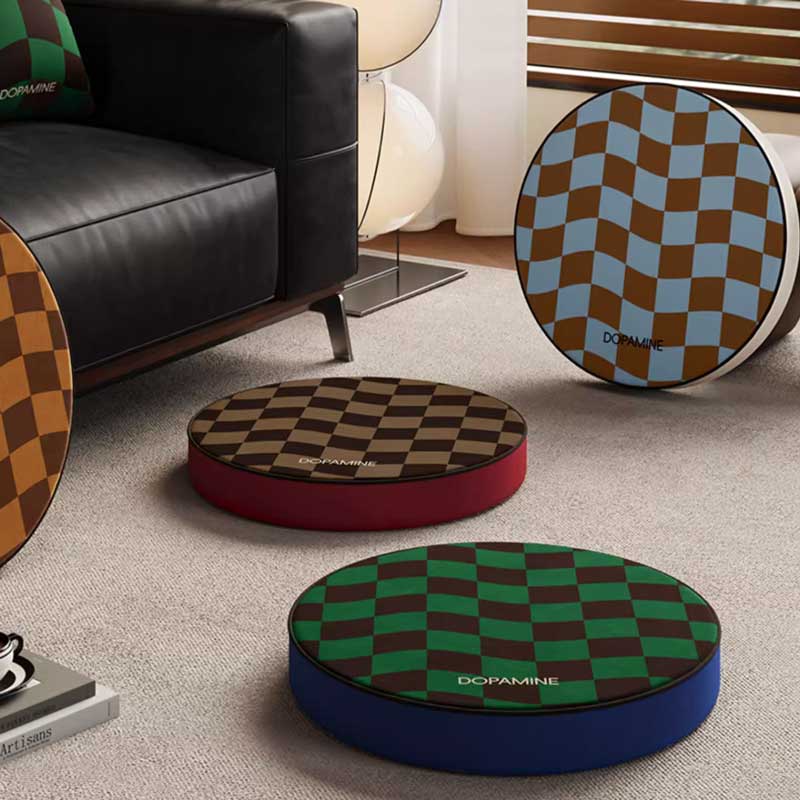 4color retro check round cushion